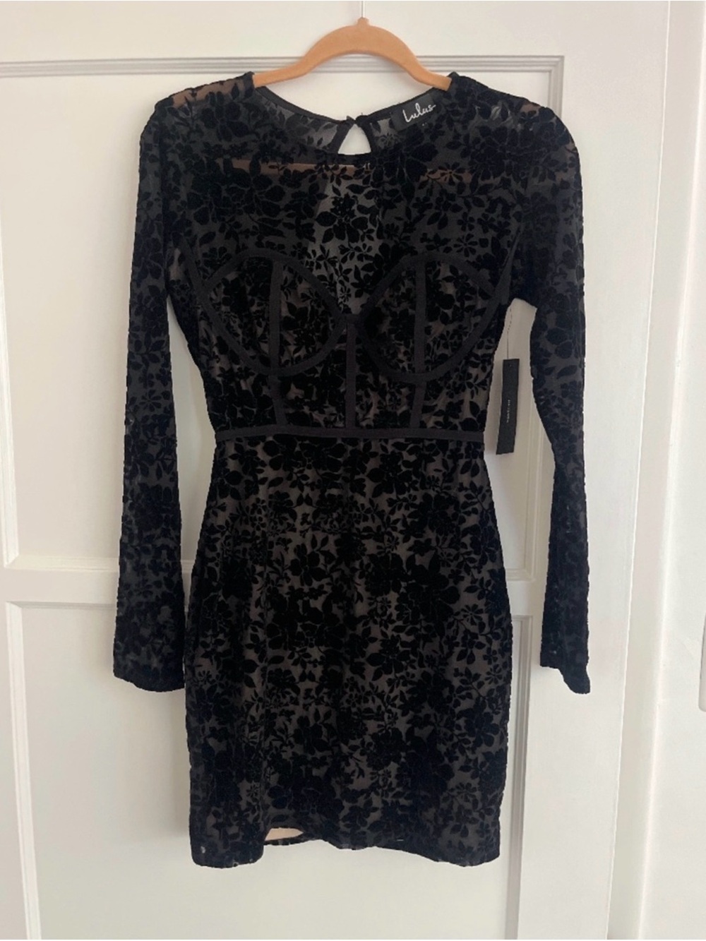 Lulu's Black Floral Sheer Long Sleeve Bodycon Dress - Picture 3 of 5